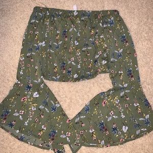 off the shoulder crop top with bell sleeves